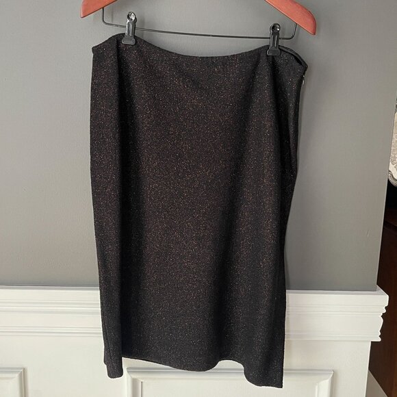 St. John Knit Skirt Suit Set Metallic Black Copper 3 Pc Blazer Skirt Silk Top 14 - Picture 8 of 16